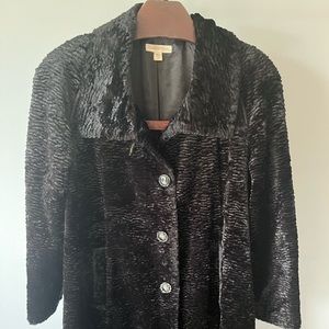 Retro Coldwater Creek Women's Black Textured Coat – Size 14 – 34” Long - EUC